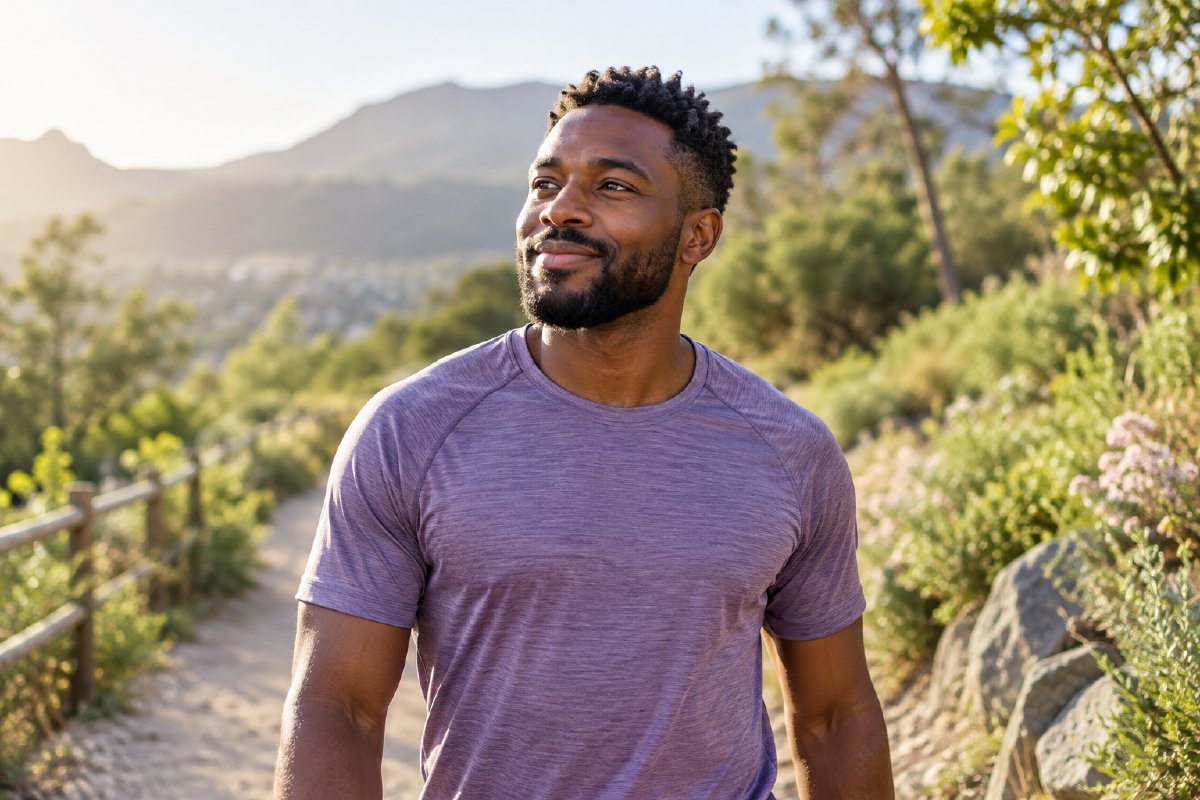 A man enjoying a peaceful walk outdoors