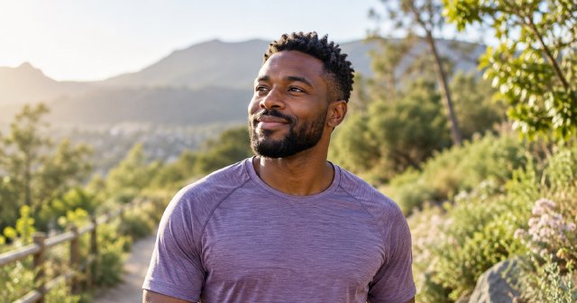 A man enjoying a peaceful walk outdoors